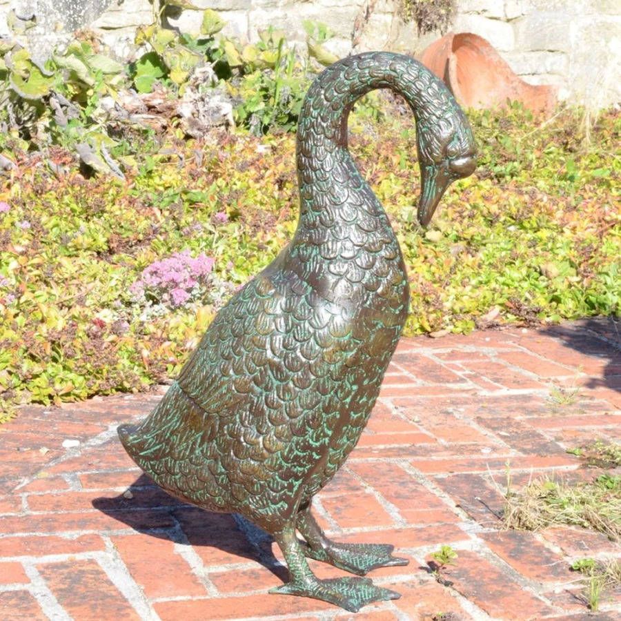"STATUES & SCULPTURES 55Cm Bronze Goose Metal Garden Statue Outdoor Decor"