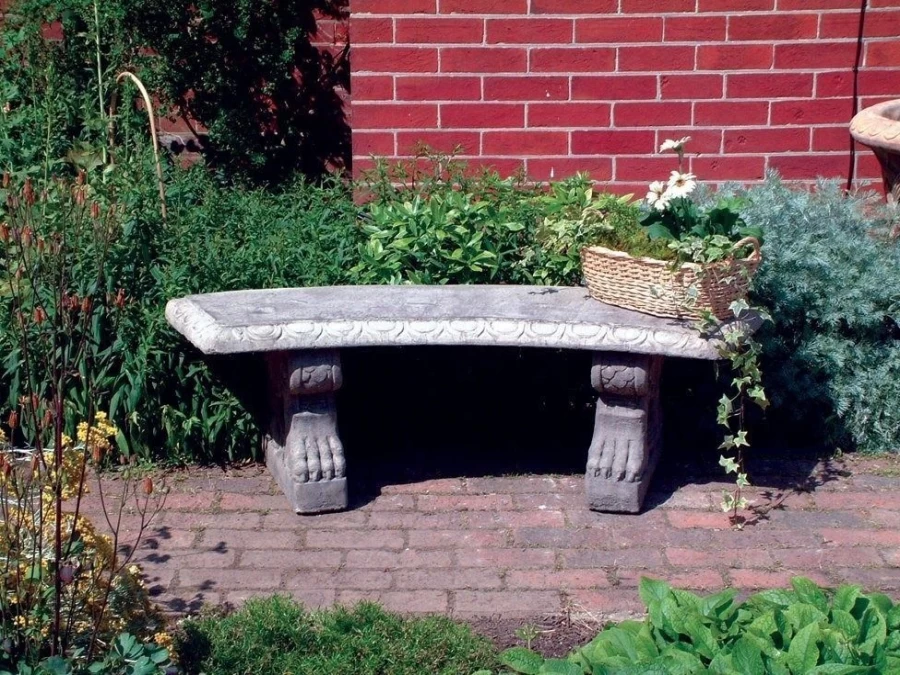 Elegant Curved Stone Garden Bench with Intricate Patterns – STATUES & SCULPTURES Collection