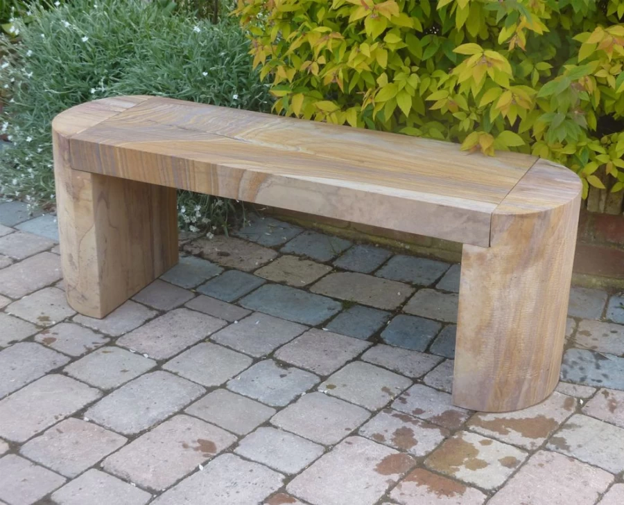 Rainbow Sandstone Garden Bench - Elegant Polished Outdoor Seating by STATUES & SCULPTURES