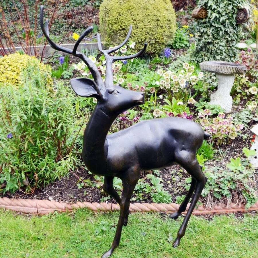 Majestic Deer Bronze Garden Statue - Elegant Outdoor Sculpture by STATUES & SCULPTURES