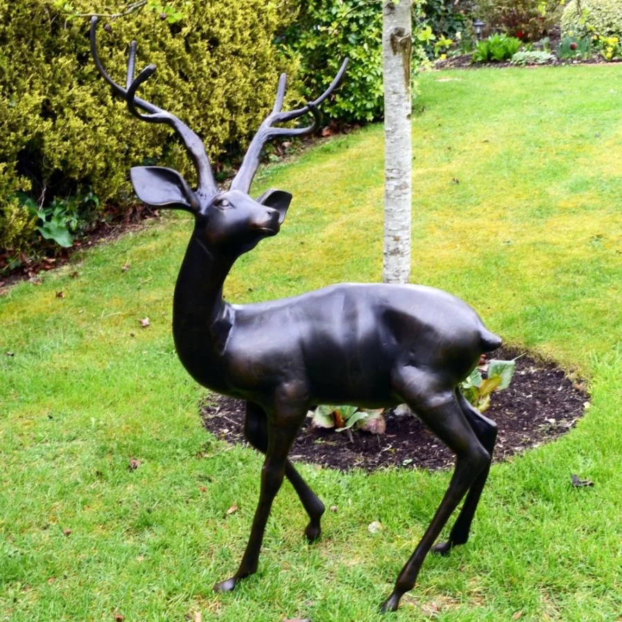 Majestic Deer Bronze Garden Statue - Elegant Outdoor Sculpture by STATUES & SCULPTURES