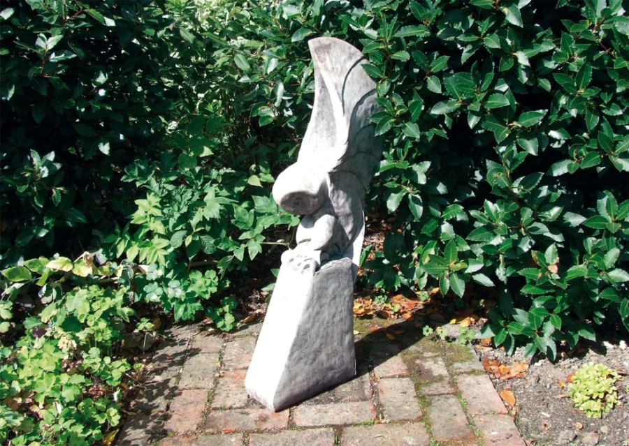 "Handcrafted Barn Owl Garden Statue on Pedestal - Outdoor Stone Sculpture by STATUES & SCULPTURES"