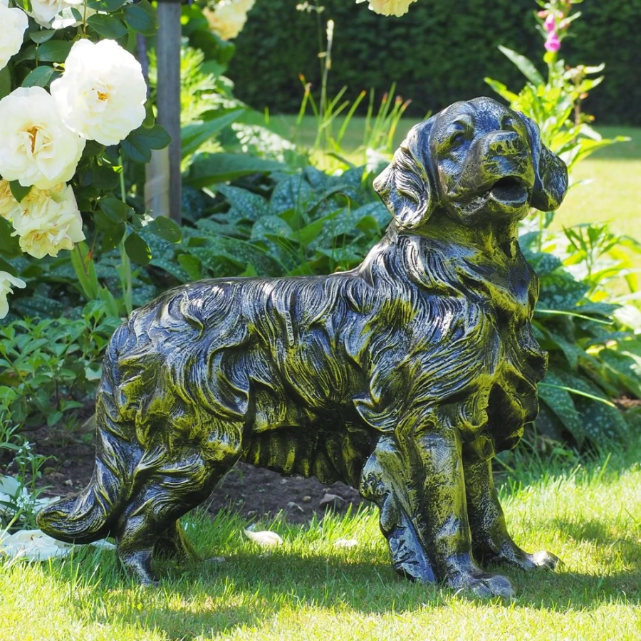 "STATUES & SCULPTURES Golden Retriever Bronze Garden Statue – Handcrafted Outdoor Dog Decor"