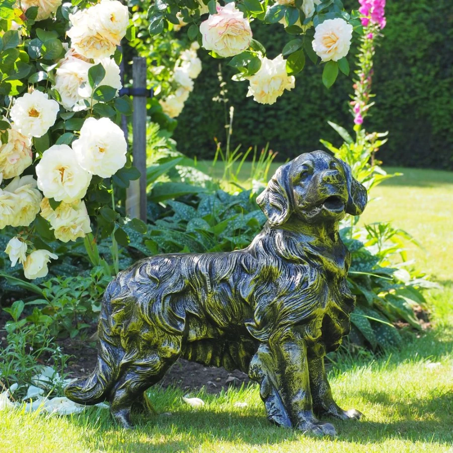 "STATUES & SCULPTURES Golden Retriever Bronze Garden Statue – Handcrafted Outdoor Dog Decor"