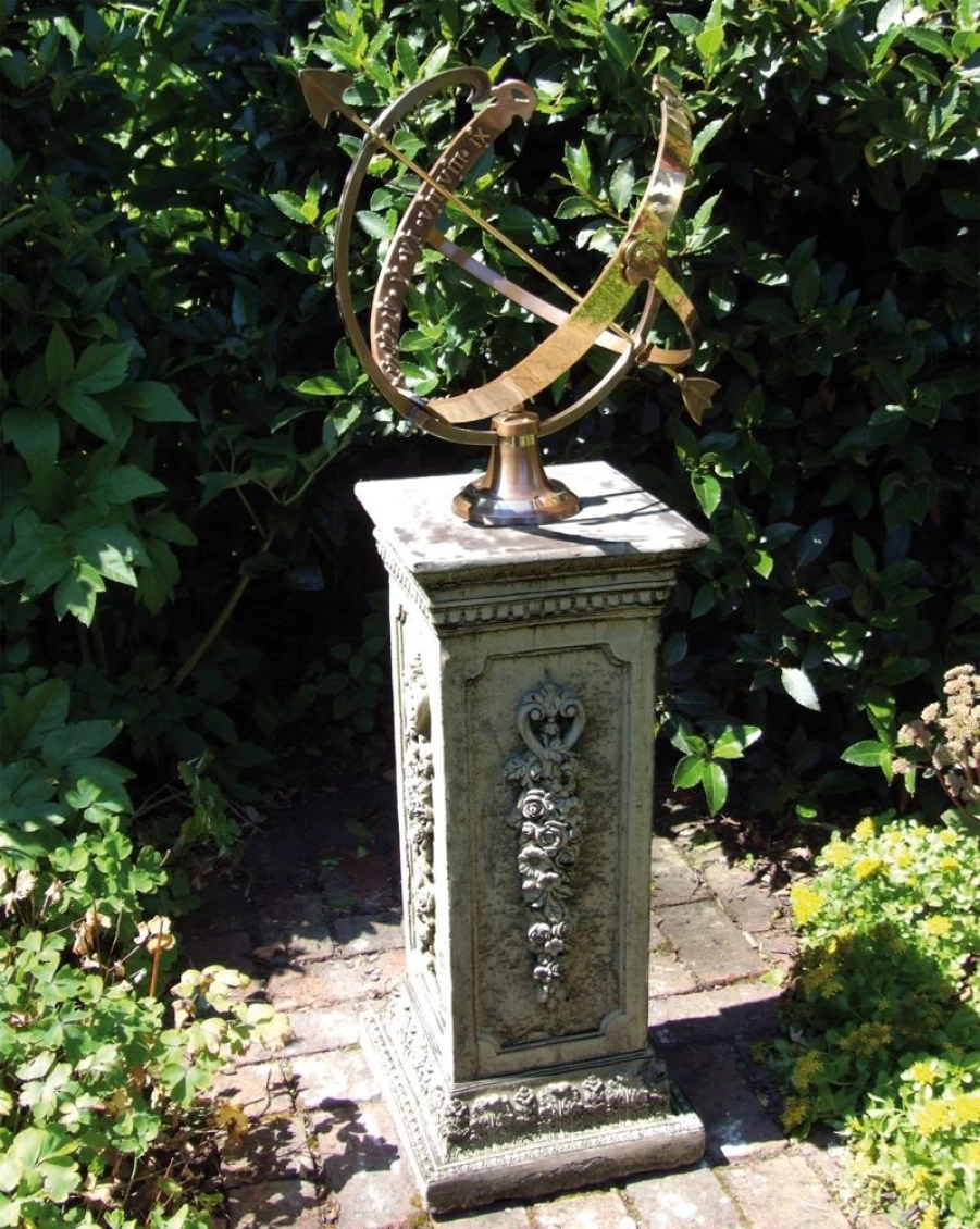 "STATUES & SCULPTURES Floral Armillary Sundial - Handcrafted Stone Garden Decor for Outdoor Spaces"