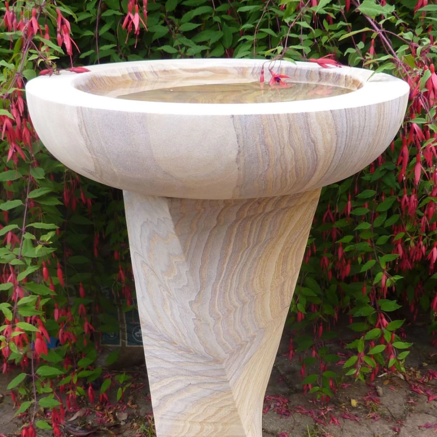 "STATUES & SCULPTURES Modern Rainbow Sandstone Twisting Bird Bath for Garden Decor"