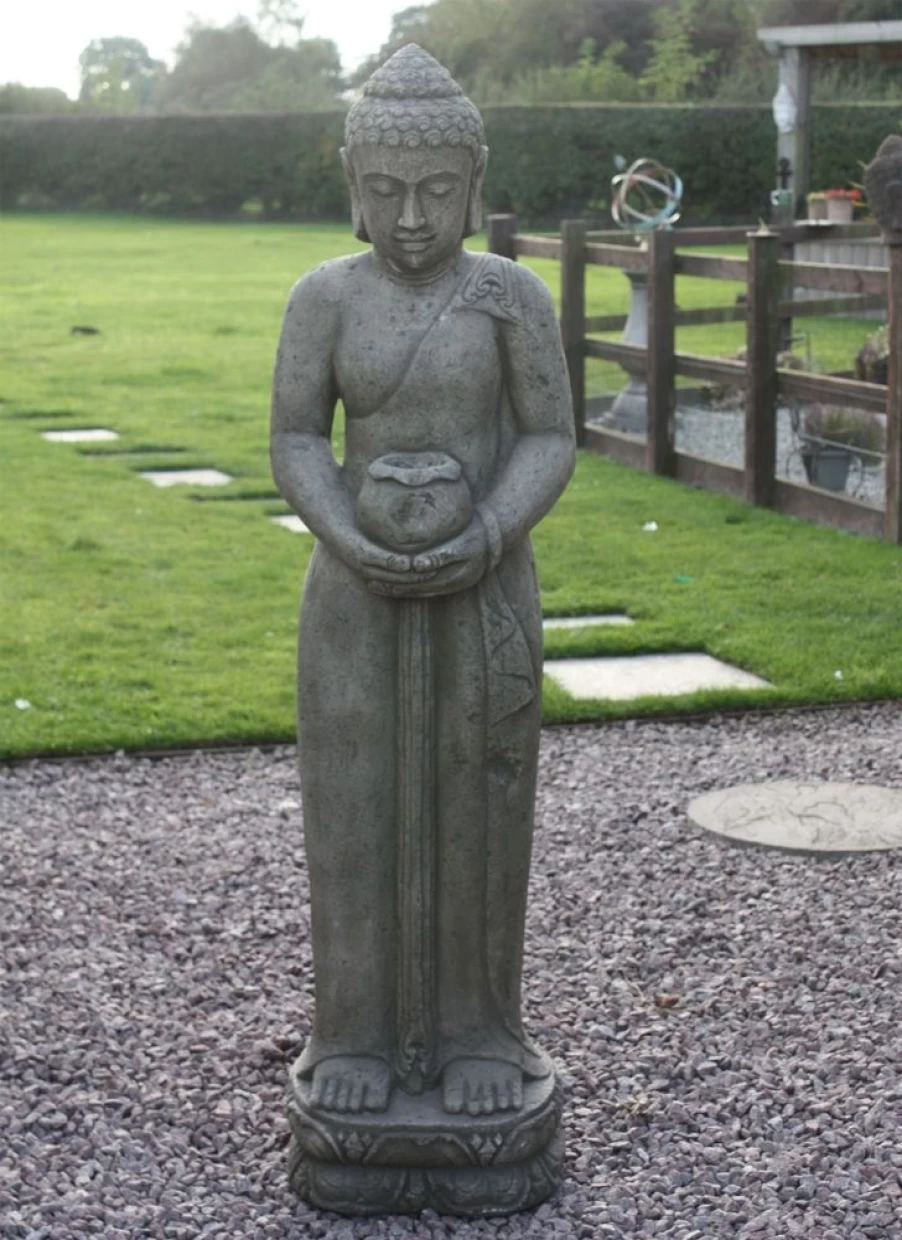 "Hand-Carved Standing Buddha Stone Statue for Garden Meditation – STATUES & SCULPTURES"