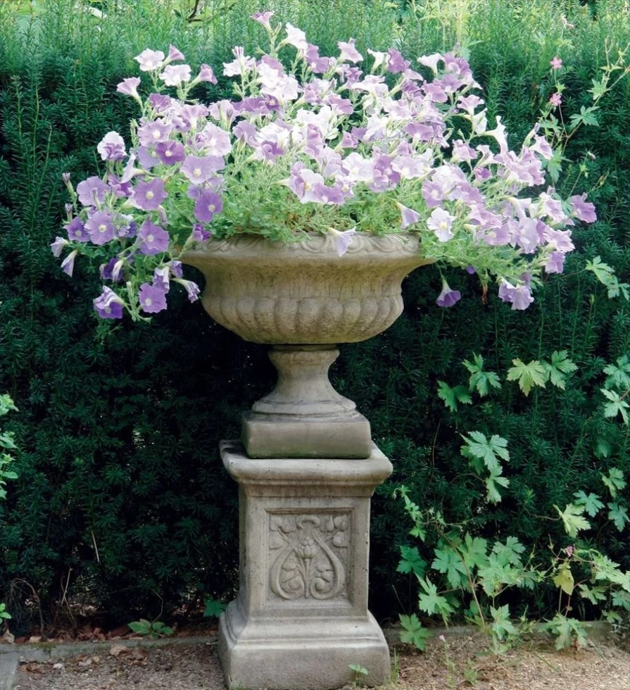 "STATUES & SCULPTURES Victorian Style Pedestal Garden Planter - Medium Stone Outdoor Decor"