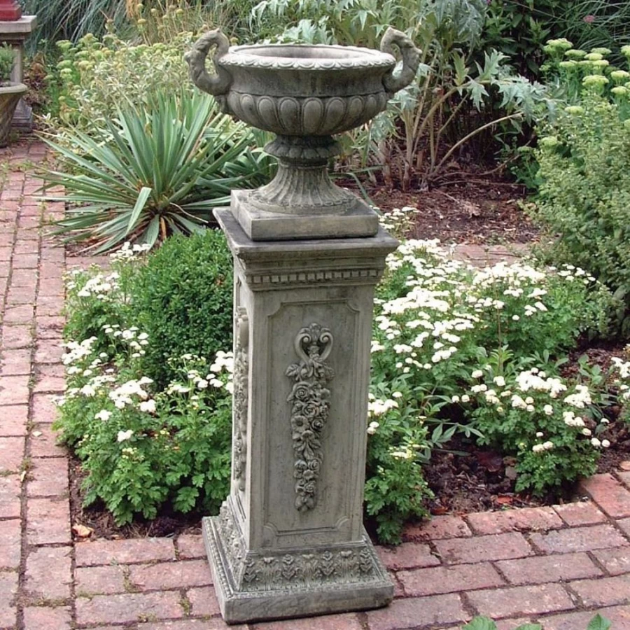 "STATUES & SCULPTURES Modena 29-Inch Stone Pedestal Vase - Outdoor Garden Planter for Patio and Lawn Decor"