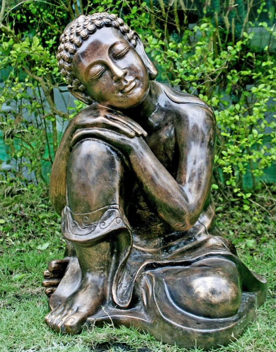 "STATUES & SCULPTURES Gold Sleeping Buddha Marble Resin Outdoor Garden Statue Decor"