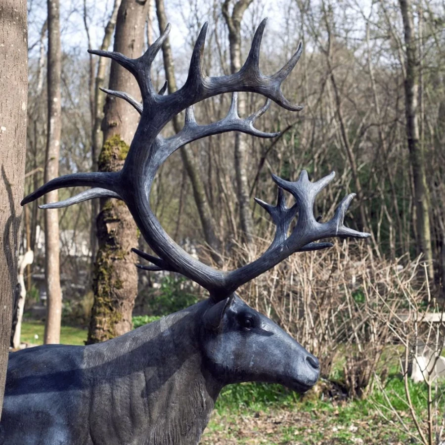 "Reindeer Bronze Garden Statue 216cm - Elegant Outdoor Metal Sculpture by STATUES & SCULPTURES"