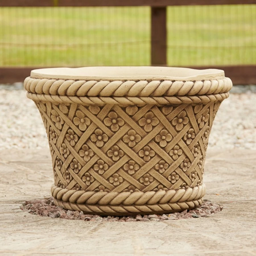 Handwoven Stone Garden Planter - STATUES & SCULPTURES Eco-Friendly Woven Pot for Plants