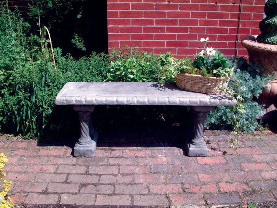 "STATUES & SCULPTURES Straight Stone Garden Bench with Patterned Top for Outdoor Decor"