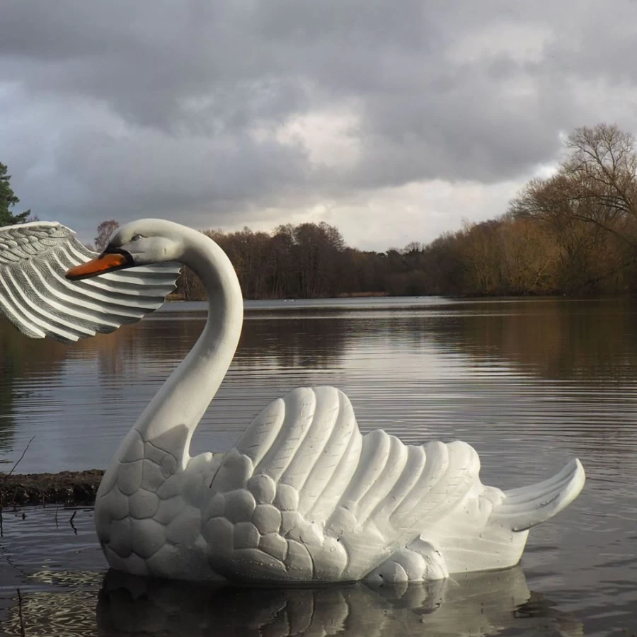 "Antique White Metal Swan Garden Statue – Grand Laying Swan Outdoor Decor by STATUES & SCULPTURES"
