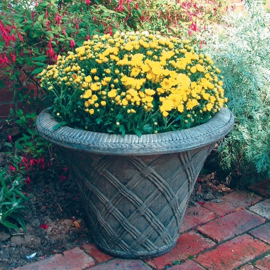 "STATUES & SCULPTURES Thatched Urn Stone Garden Planter – Outdoor Decor"