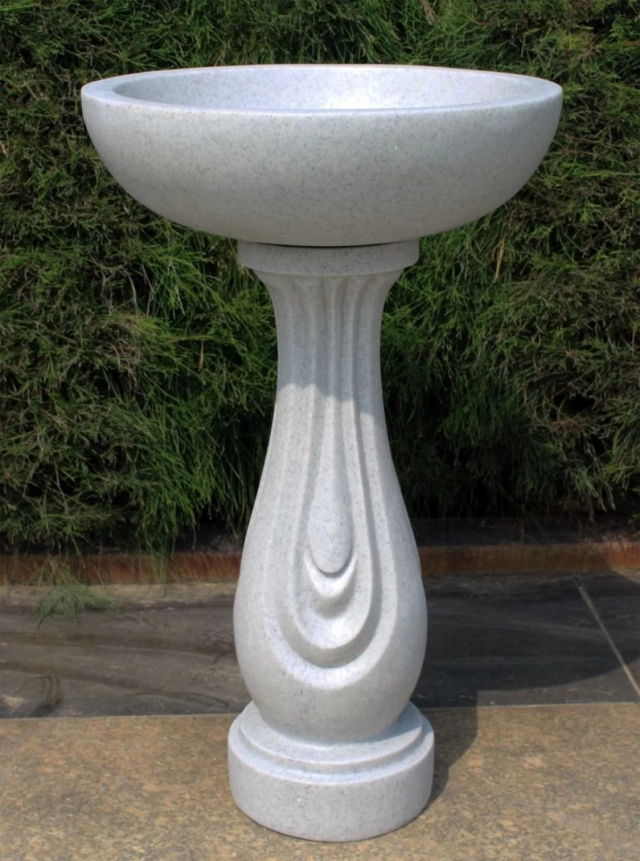 STATUES & SCULPTURES Redmire Modern Granite Resin Outdoor Bird Bath for Garden Decor