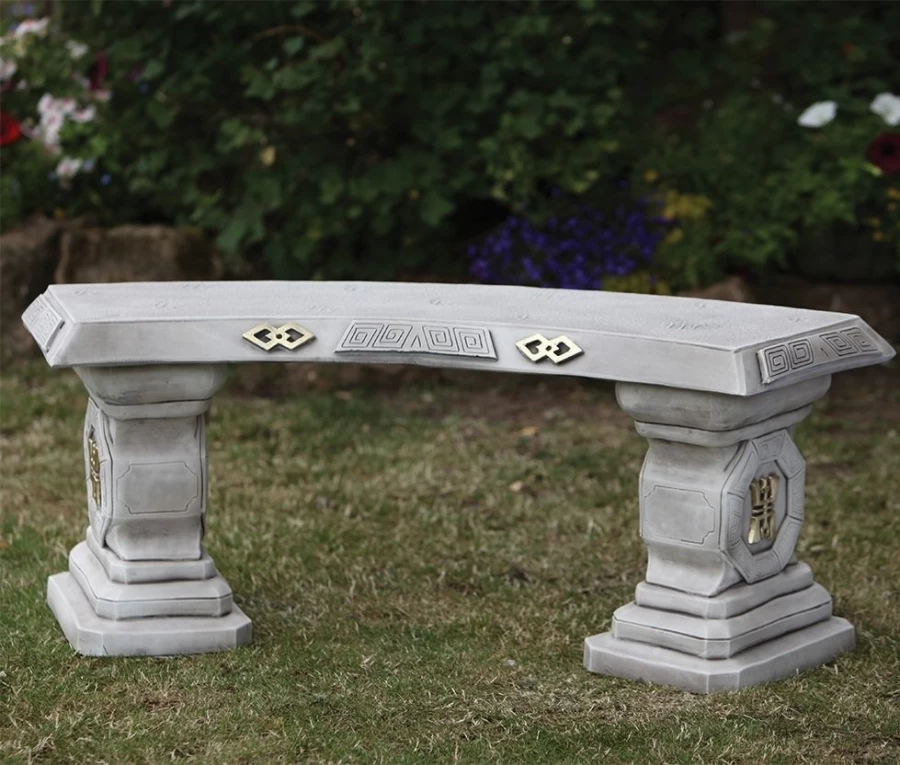 Japanese Style Stone Garden Bench – Outdoor Zen Patio Seating – STATUES & SCULPTURES Collection