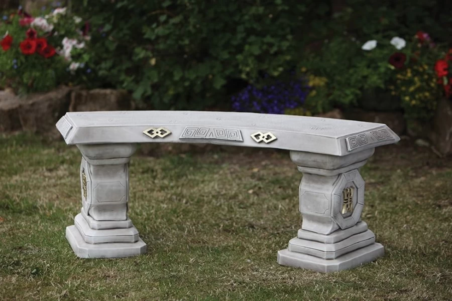 Japanese Style Stone Garden Bench – Outdoor Zen Patio Seating – STATUES & SCULPTURES Collection