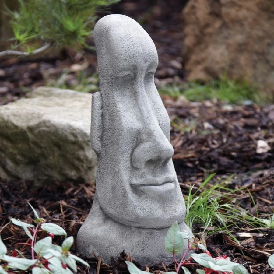 "STATUES & SCULPTURES Female Easter Island Head Statue - Handcrafted Stone Garden Decor"