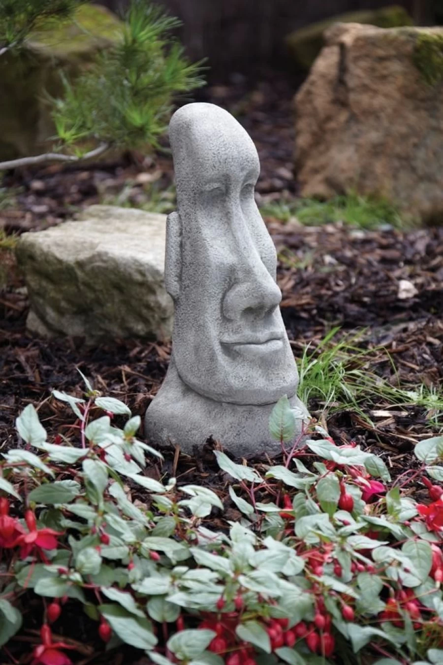 "STATUES & SCULPTURES Female Easter Island Head Statue - Handcrafted Stone Garden Decor"
