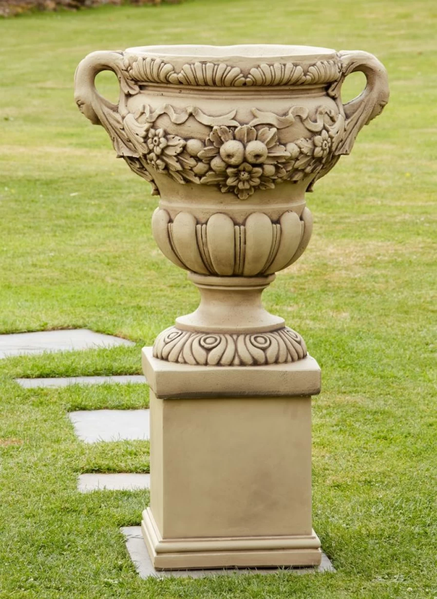 "STATUES & SCULPTURES Gordes Pedestal Vase - Stone Outdoor Garden Planter for Patio Decor"