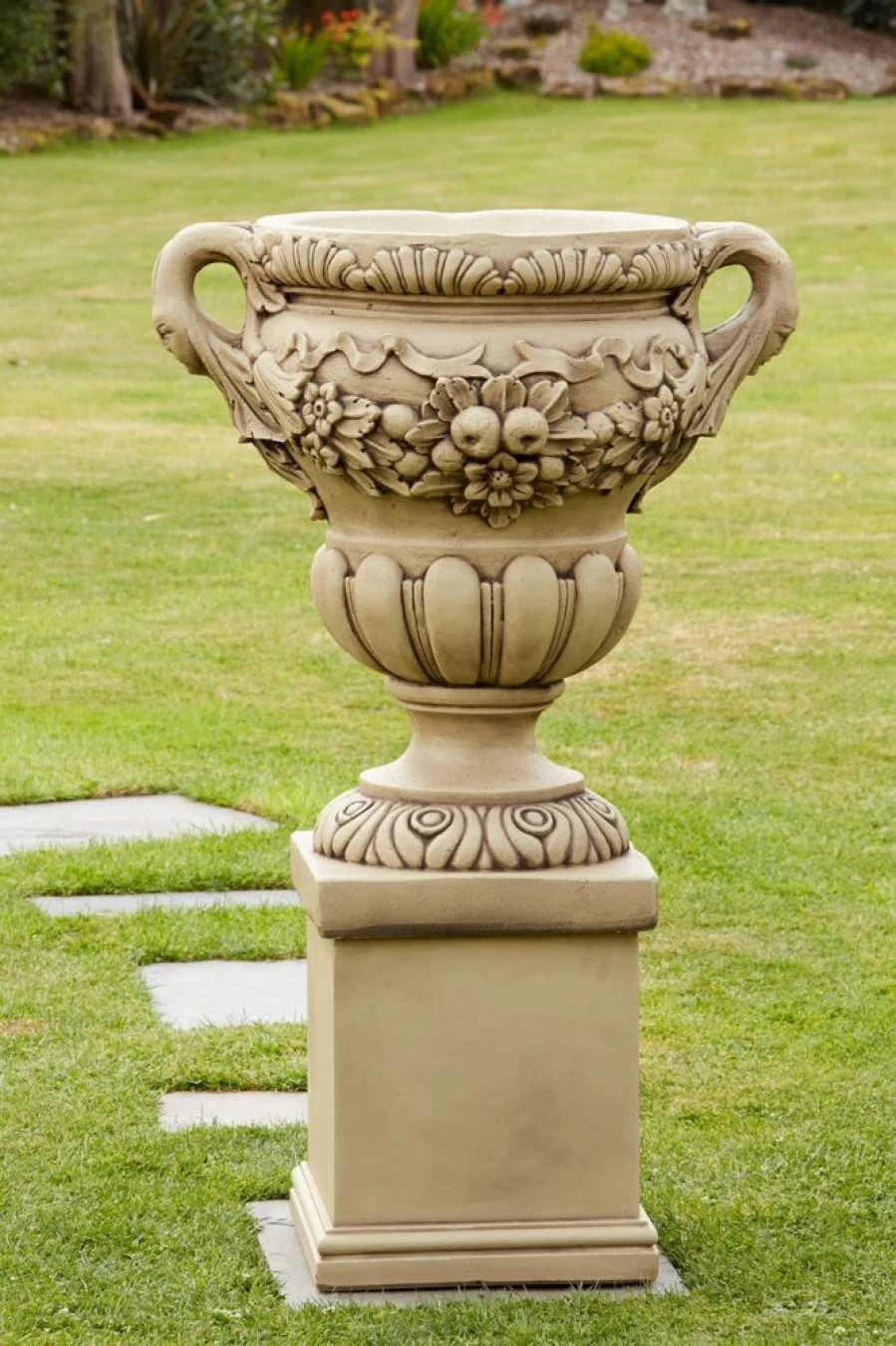 "STATUES & SCULPTURES Gordes Pedestal Vase - Stone Outdoor Garden Planter for Patio Decor"