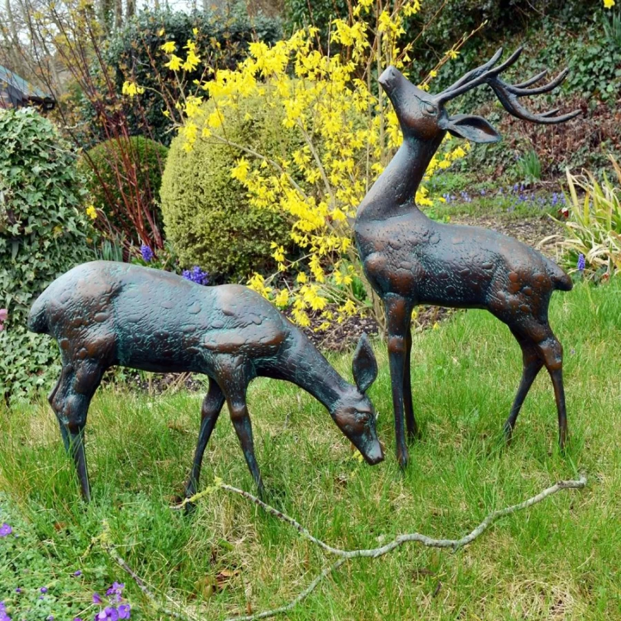 "STATUES & SCULPTURES Bronze Deer & Doe Garden Statue – Outdoor Metal Art Decor"
