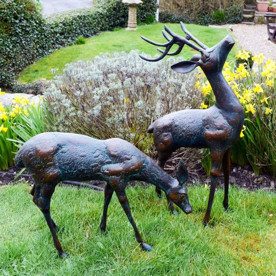 "STATUES & SCULPTURES Bronze Deer & Doe Garden Statue – Outdoor Metal Art Decor"