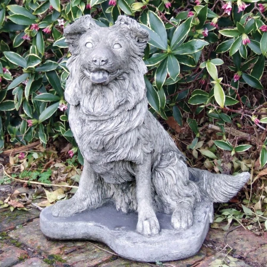 "Handcrafted Collie Puppy Dog Statue - Outdoor Garden Sculpture by STATUES & SCULPTURES"