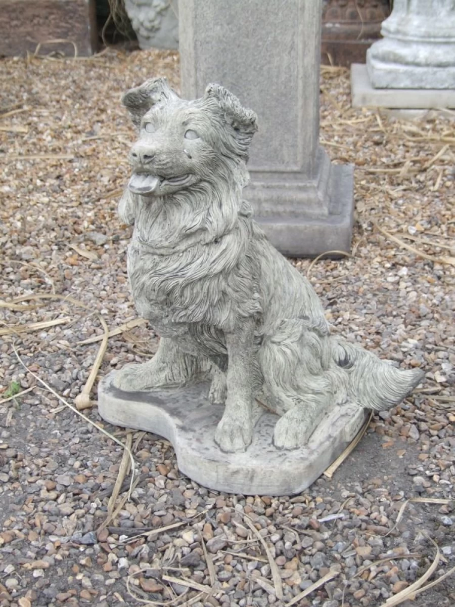 "Handcrafted Collie Puppy Dog Statue - Outdoor Garden Sculpture by STATUES & SCULPTURES"