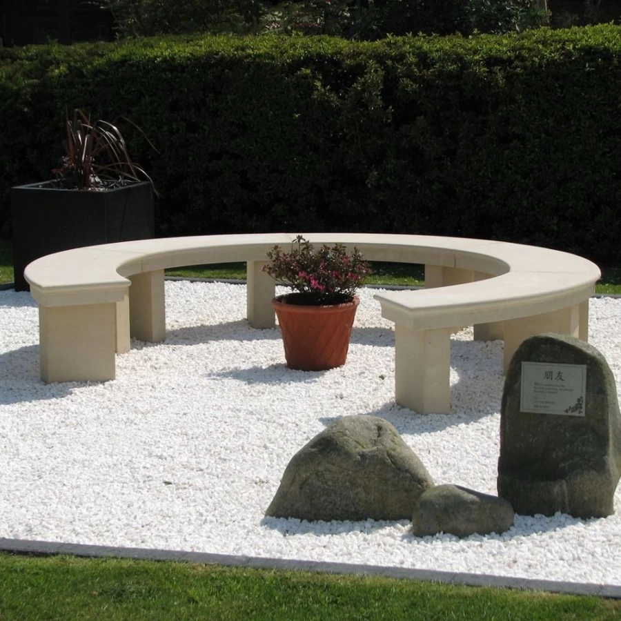 Modern Curved Stone Garden Bench – Elegant Outdoor Seating by STATUES & SCULPTURES