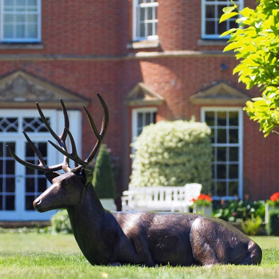 "Bronze Stag Deer Garden Statue - Laying Outdoor Wildlife Sculpture by STATUES & SCULPTURES"