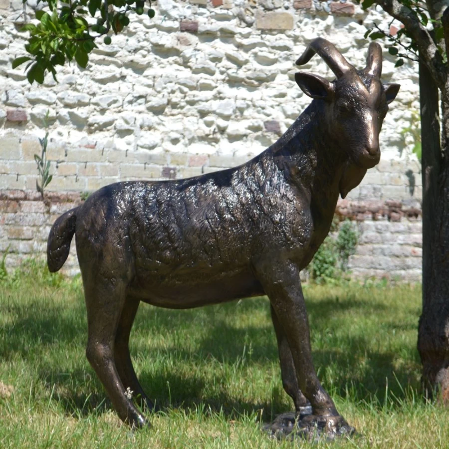 "Billy Goat Bronze Outdoor Statue - Handcast Metal Garden Sculpture for Lawn Decor - STATUES & SCULPTURES"