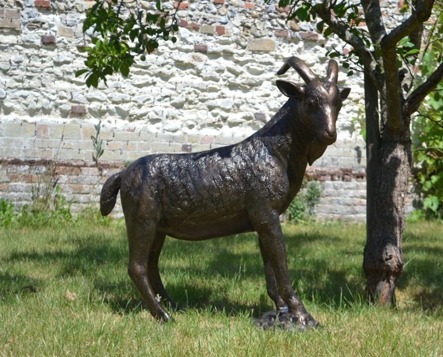 "Billy Goat Bronze Outdoor Statue - Handcast Metal Garden Sculpture for Lawn Decor - STATUES & SCULPTURES"