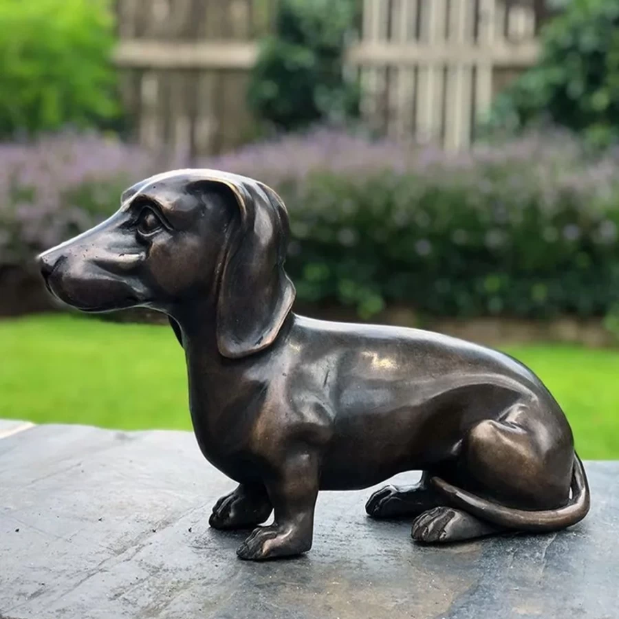 "25Cm Dachshund Dog Bronze Garden Statue – Handcrafted Metal Outdoor Sculpture by STATUES & SCULPTURES"