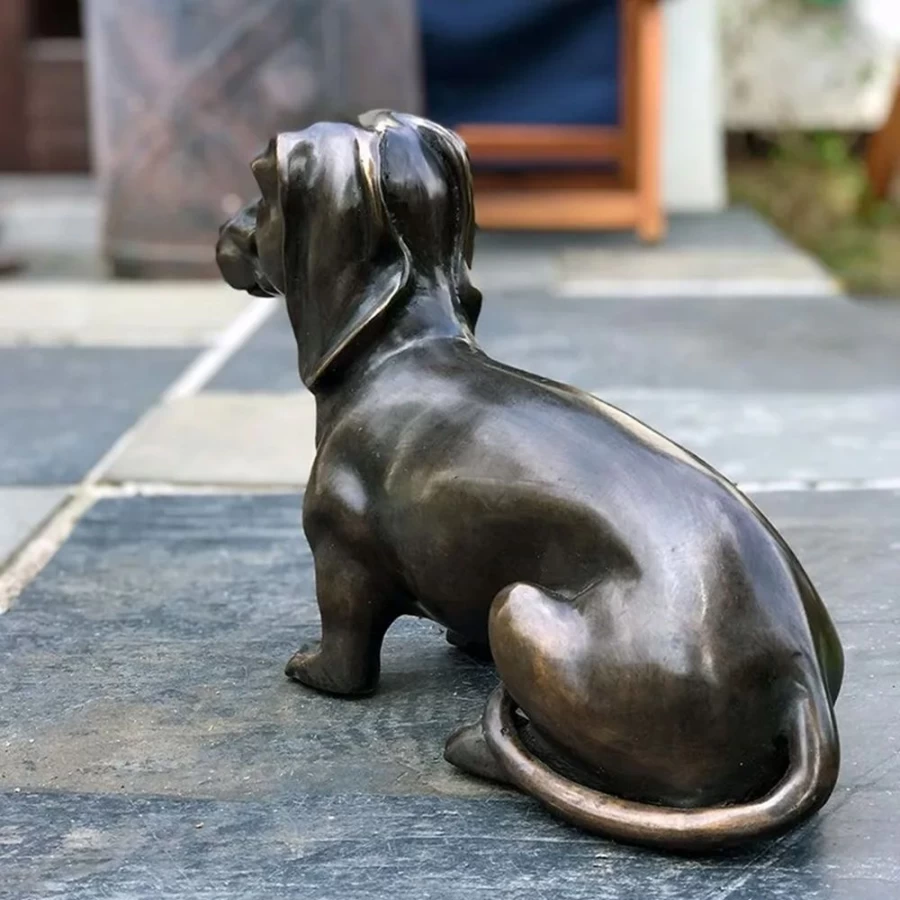 "25Cm Dachshund Dog Bronze Garden Statue – Handcrafted Metal Outdoor Sculpture by STATUES & SCULPTURES"