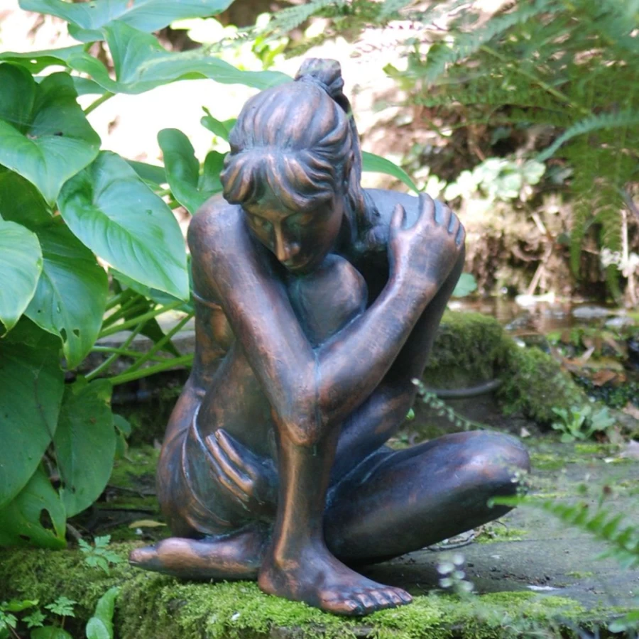 "Contemplative Girl Bronze Statue – Garden Sculpture by STATUES & SCULPTURES"