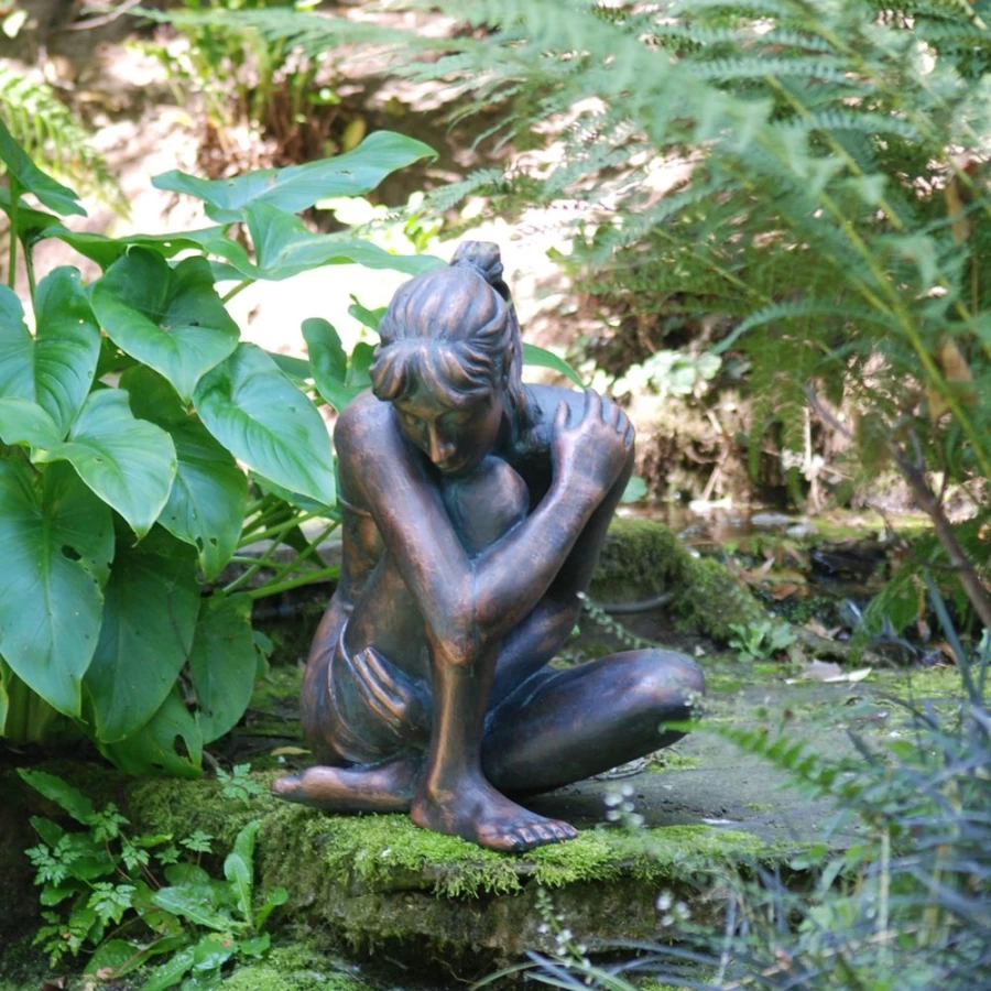 "Contemplative Girl Bronze Statue – Garden Sculpture by STATUES & SCULPTURES"