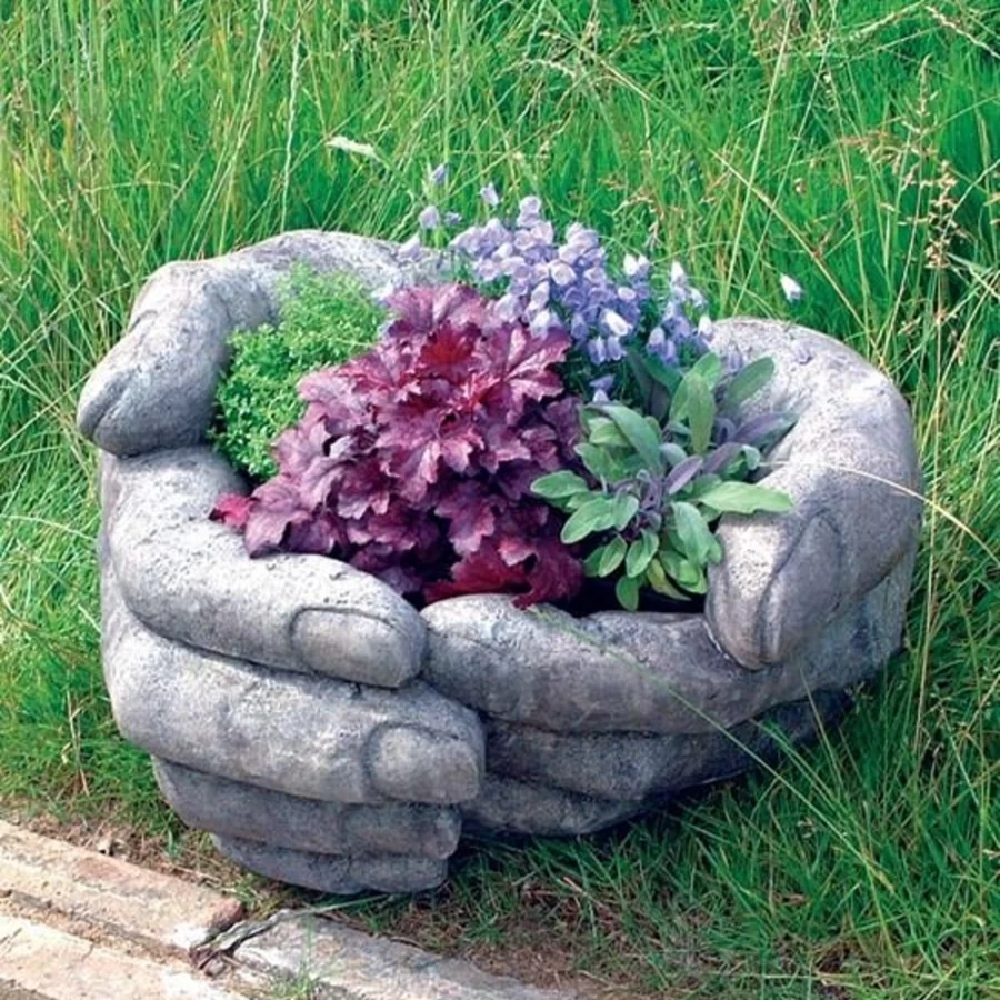 "Large Stone Cupped Hands Garden Planter – STATUES & SCULPTURES Outdoor Decor"