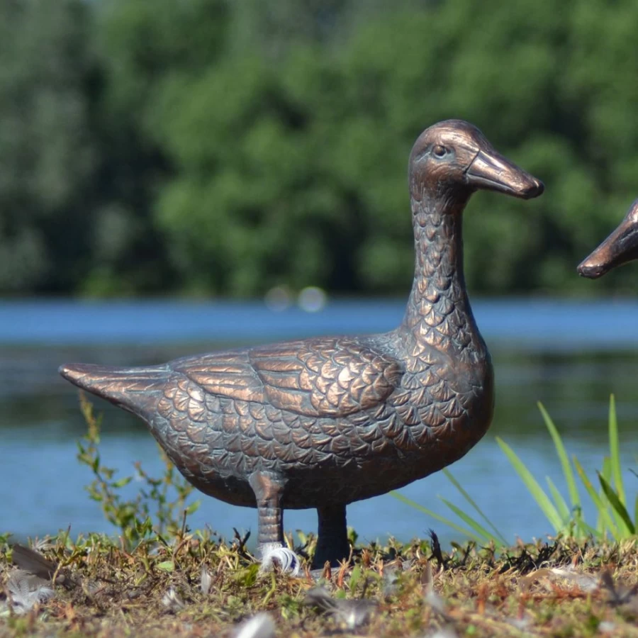 "STATUES & SCULPTURES Bronze Aged Duck Garden Ornament – Handcrafted Outdoor Decor"