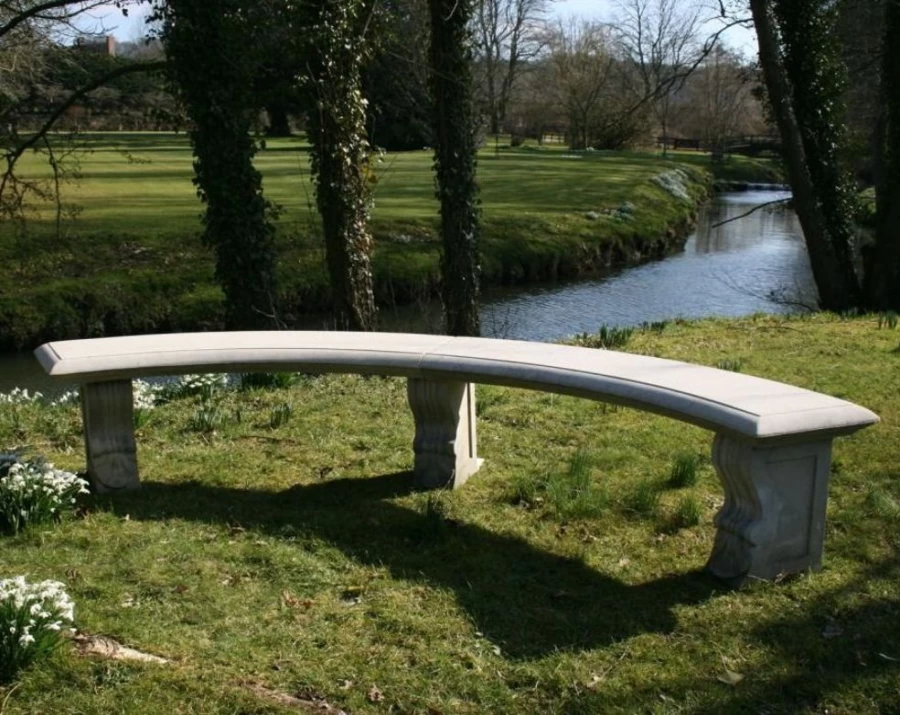 Elegant Curved Double Stone Garden Bench - STATUES & SCULPTURES Outdoor Seating