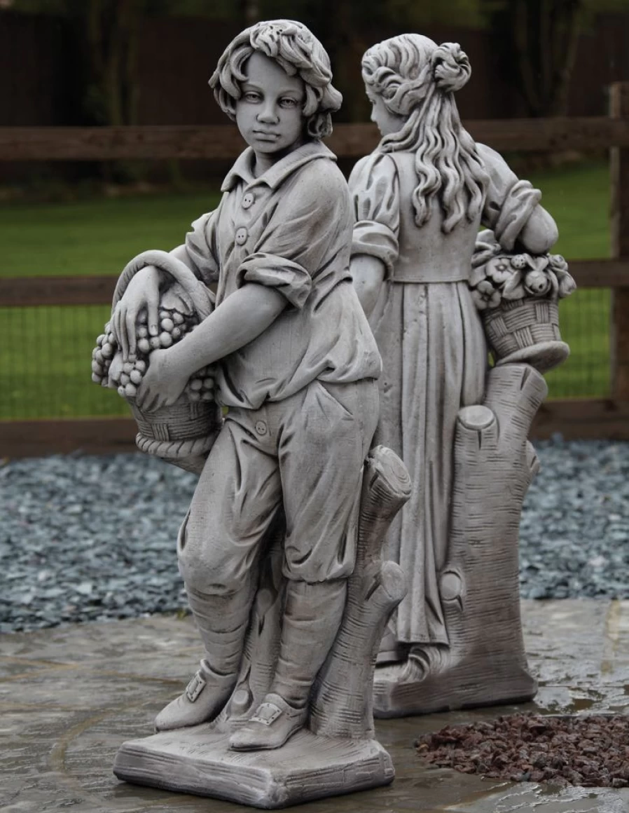 "Handcrafted Autumn Boy Stone Statue for Garden Decor – STATUES & SCULPTURES Collection"
