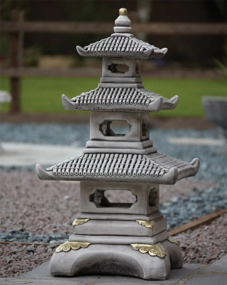 "Three Tier Japanese Pagoda Stone Garden Statue – Handcrafted Outdoor Decor by STATUES & SCULPTURES"