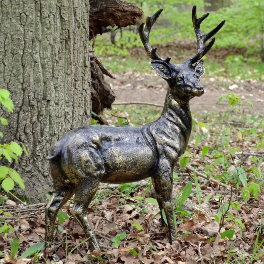 "STATUES & SCULPTURES Stag & Doe Bronze Garden Statue – Outdoor Wildlife Decor"