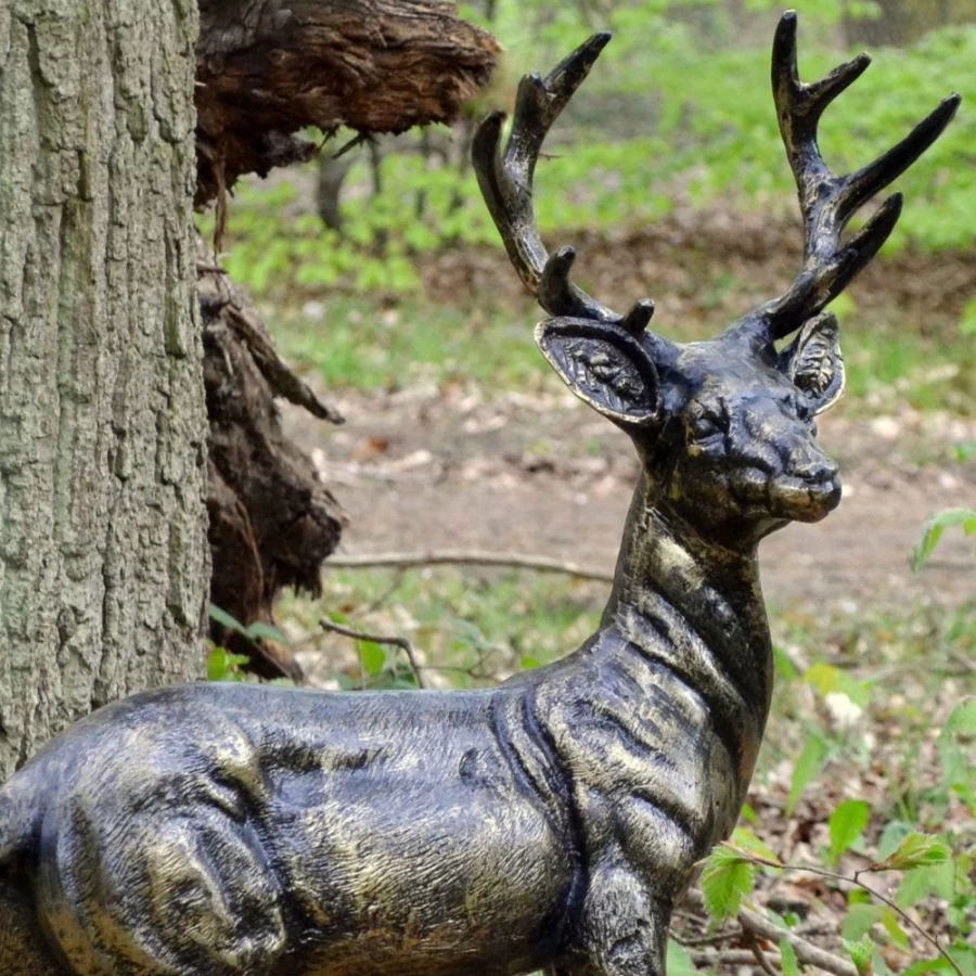 "Bronze Baby Stag Deer Garden Statue – Outdoor Wildlife Sculpture by STATUES & SCULPTURES"