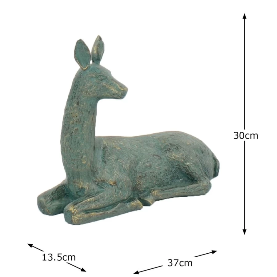 "Antique Bronze Laying Deer Garden Statue 30cm - Elegant Outdoor Sculpture by STATUES & SCULPTURES"
