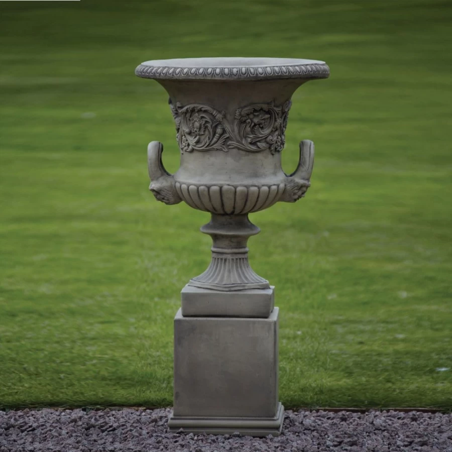 "STATUES & SCULPTURES Grecian Pedestal Urn - Stone Garden Planter for Outdoor Decor"