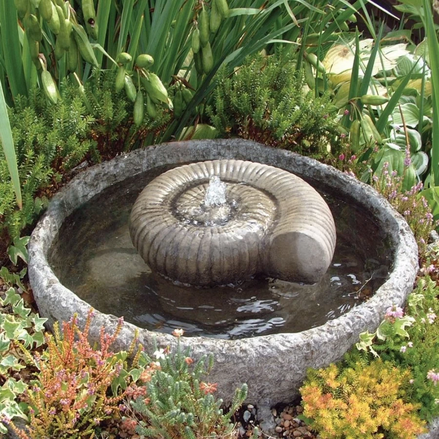 "Ammonite Fossil Stone Outdoor Water Feature – Natural Garden Sculpture by STATUES & SCULPTURES"