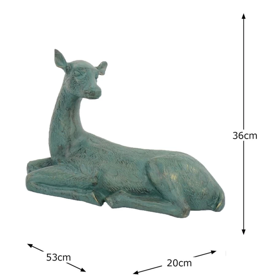 "STATUES & SCULPTURES Antique Bronze Laying Deer Garden Statue 36cm Outdoor Decor"