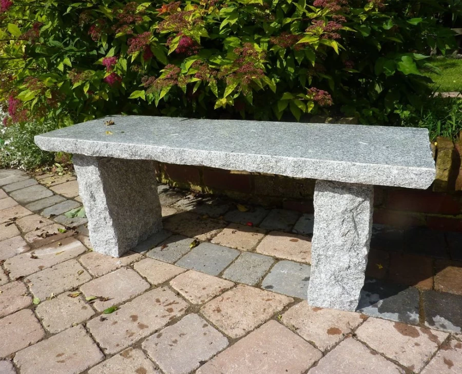 "STATUES & SCULPTURES Classic Gray Granite Garden Bench – Durable Natural Stone Outdoor Seating"